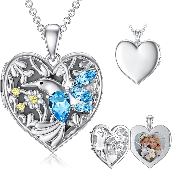 Dorunmo Personalized Locket Necklace 925 Sterling Silver that Holds Pictures Butterfly Birthstone Photo Heart Locket Custom Jewelry Congratulations New Beginnings New Job Gifts for Women