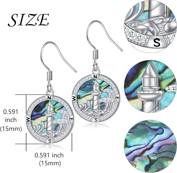 Abalone Shell Earrings for Women 925 Sterling Silver Witches Knot/Compass Lighthouse Jewelry Dangle Drop Earrings Jewelry Gifts for Women Men