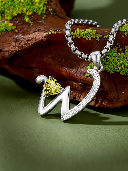 Birthday Gifts for Women Alphabet A to Z Initial Birthstone Pendant Necklaces for Women - 18k White Gold Plated Personalized Name Jewelry Anniversary Graduation Gifts for Wife Her Daughter Girlfriend(with Gift Box)
