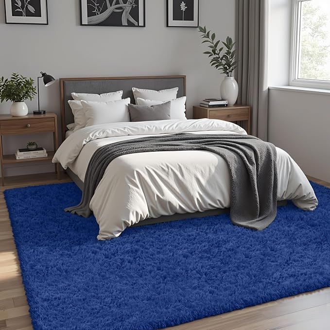 8x10 Area Rug for Living Room, Ultra Soft Fluffy Shag Rugs for Bedroom, Non-Slip Large Fuzzy Plush Rug Indoor Floor Carpet for Nursery Kids Office Dorm Modern Decor, Navy Blue