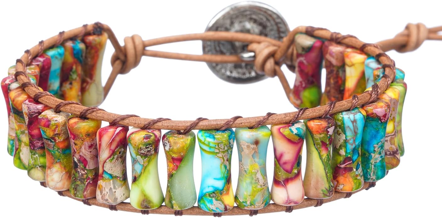 Plumiss Women Boho Handmade Natural Stone Crystal Leather Bead Wrap Bracelets Collection