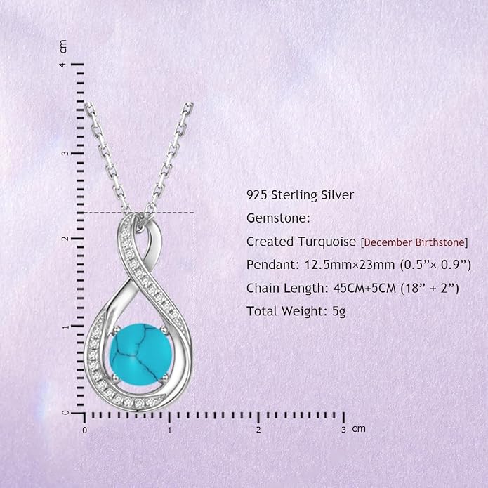 925 Sterling Silver Birthstone Necklace for Women Infinity Necklaces Birthday Anniversary Fine Jewelry Gifts for Mother Women, Adjustable Chain