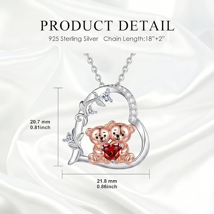 PELOVNY Teddy Bear Necklace for Women 925 Sterling Silver Bear/Highland Cow/Fox/Cat/Axolotl Birthstone Necklace Christmas Birthday Jewelry Gifts for Mom Daughter Wife Sister