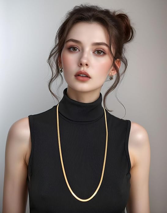 Herringbone Chain 316L Stainless Steel 14,16,18,20,22,24,27,30 inches Necklace for Men and Women in Gold, Silver Tone