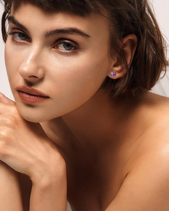 Heart Birthstone Flat Back Stud Earrings, 925 Sterling Silver 18K White Gold Plated, Poke-Free Comfortable Sleep Hypoallergenic Personalized Ear Piercing Jewelry, Mother's Day Birthday Gifts for Women