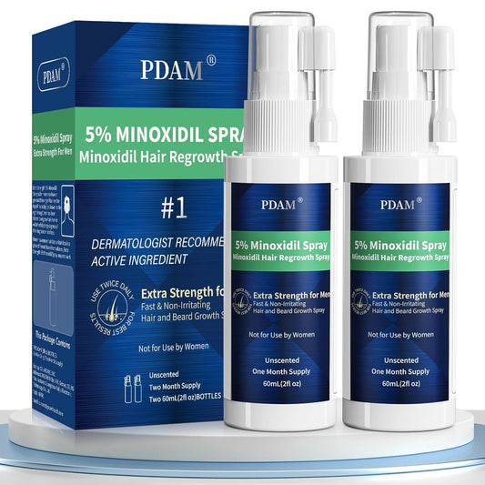 Minoxidil for Men Hair Growth Spray - 5% Topical Minoxidil for Hair and Beard Growth, Extra Strength Hair Regrowth Treatment for Hair Loss & Thinning Hair, 2 Fl Oz (60ml) *2
