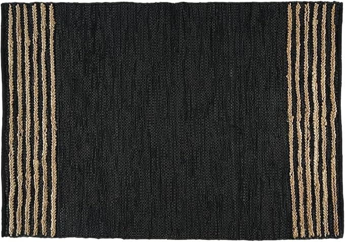 GRUHUM Black Jute Area Rug 5x8 ft - Natural Fiber Black Leather Handwoven Eco Friendly Boho Farmhouse Soft Braided Rustic Vintage Rugs for Indoor Living Room Bedroom Kitchen Hallways 5x8ft Rectangle