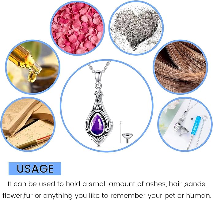 Seiyang Urn Necklace for Ashes 925 Sterling Silver with Birthstone Cremation Jewelry Keepsake Ashes Pendant Necklace Memorial Jewelry for Women Loved One