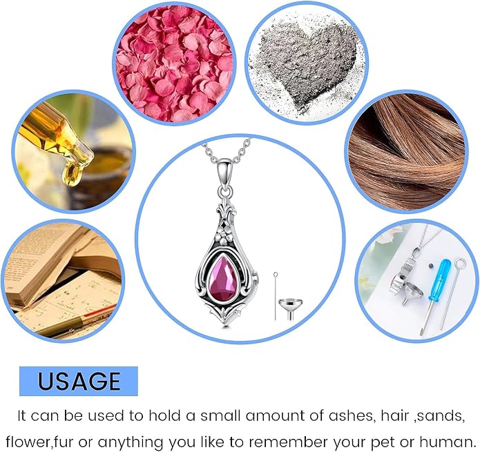 Seiyang Urn Necklace for Ashes 925 Sterling Silver with Birthstone Cremation Jewelry Keepsake Ashes Pendant Necklace Memorial Jewelry for Women Loved One