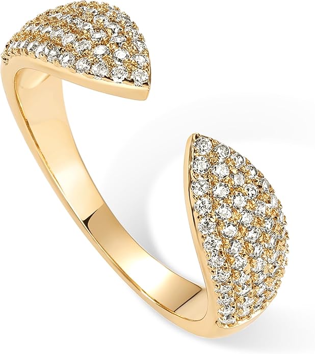 PAVOI 14K Gold Plated Cuff Statement Ring for Women | Cubic Zirconia Eternity Bands | Open Stackable Rings for Women