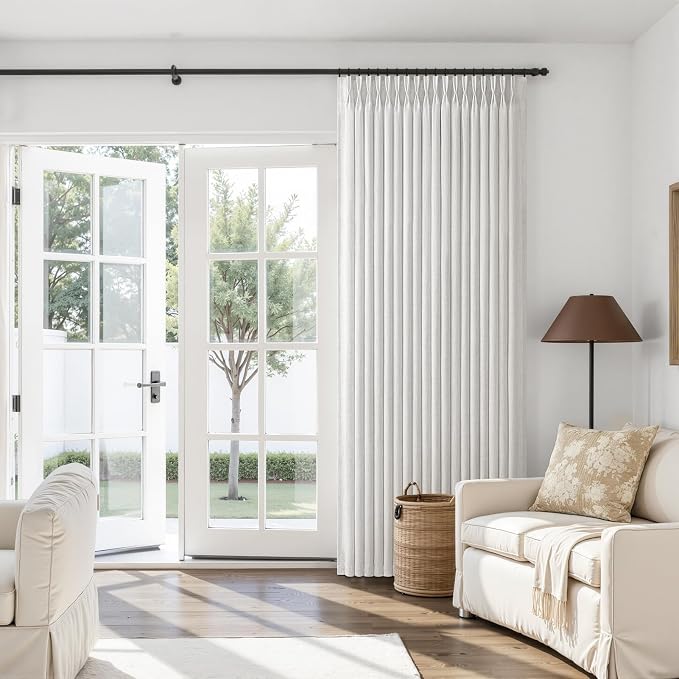 Off White 60 Inch Wide Bedroom Sheer Curtains 90 Inches Long 1 Panel, Memory Shape Pinch Pleat Natural Linen Light Filtering Country Window Curtain & Drapes for Sliding Glass Door 60"W x 90"L