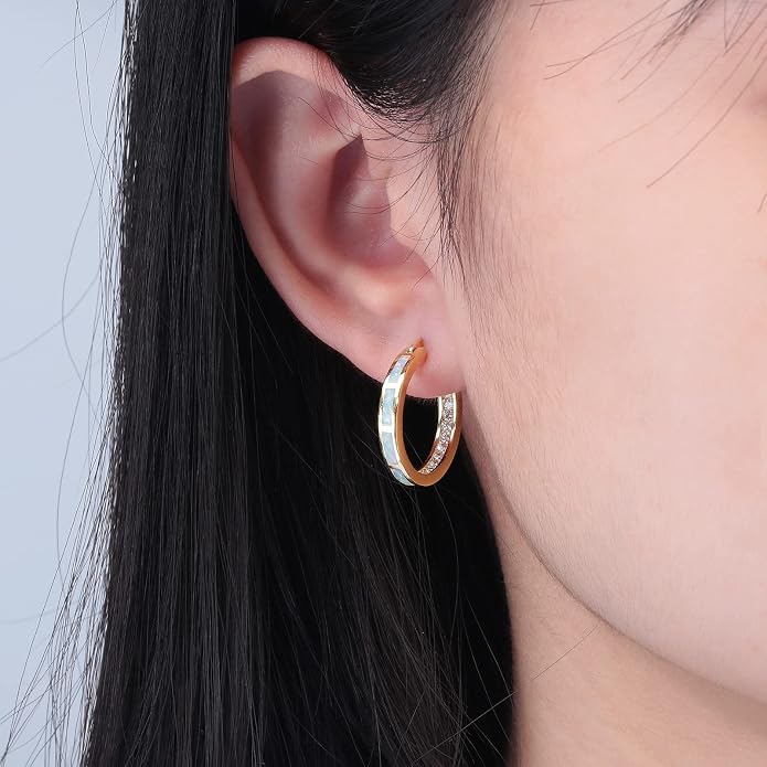 CiNily Sterling Silver/Rose Gold/Yellow Gold Plated Hoop Earrings 20mm,Multicolor Opal Small Hoop Earrings for Women Girls Hypoallergenic Jewelry for Sensitive Ears Gemstone Earrings