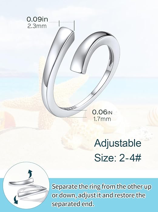 ChicSilver Toe Rings for Women 925 Sterling Silver Toe Ring Hypoallergenic Adjustable Open Rings for Women Summer Jewelry