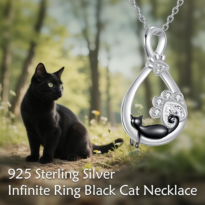 Cat Necklace Sterling Silver Cat Zircon Pendant Gothic Jewelry for Women Animal Lovers Gifts