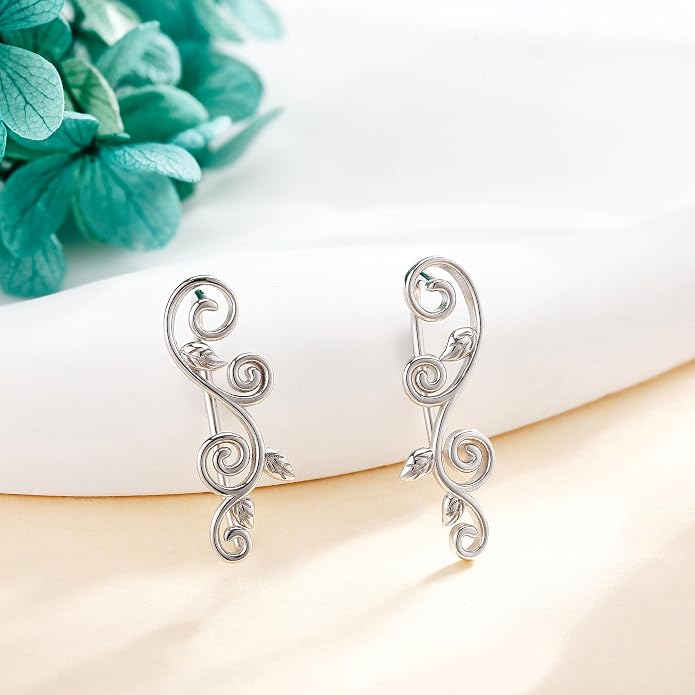 Ear Climbers Earrings for Women Sterling Silver Vintage Ear Crawler Earrings Jewelry Gifts for Women