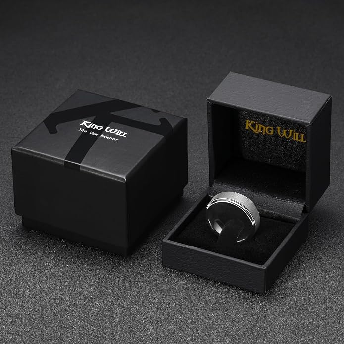 King Will Classic Tungsten Carbide Ring Brushed Two Grooved Center Hammered Design Mens Wedding Band for Men