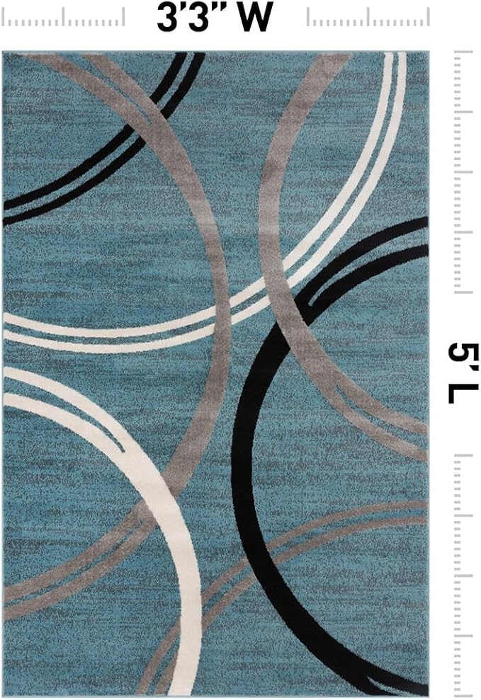 Rugshop Wavy Circles Modern Fade-Resistant Area Rug Blue 3'3" x 5'