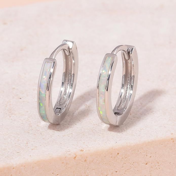 CiNily Sterling Silver Hoop Earrings, Tiny Opal Hoop Earrings for Women Small Huggie Earrings Lightweight Dainty Mini Hoops Hypoallergenic Jewelry Cartilage Piercing Hoop Earrings 12mm