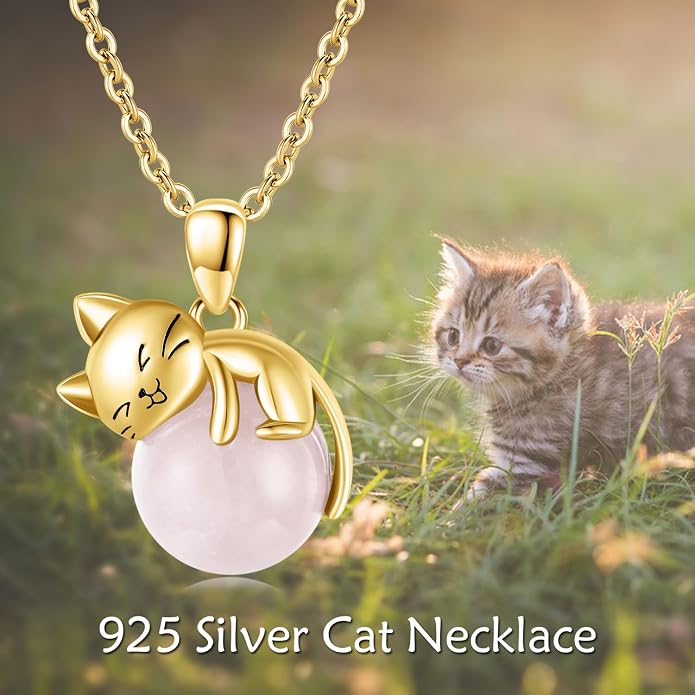 Cat Necklace Sterling Silver Cat Zircon Pendant Gothic Jewelry for Women Animal Lovers Gifts