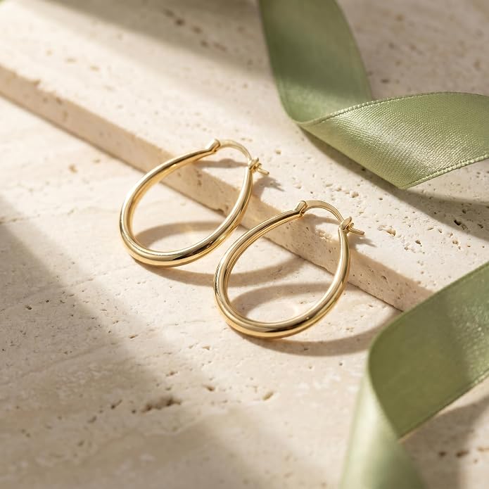 14K Gold Hoop Earrings for Women Modern U-Shaped Design Comfortable Wear Hypoallergenic Fashion Jewelry Multiple Sizes 17/25/30/35mm