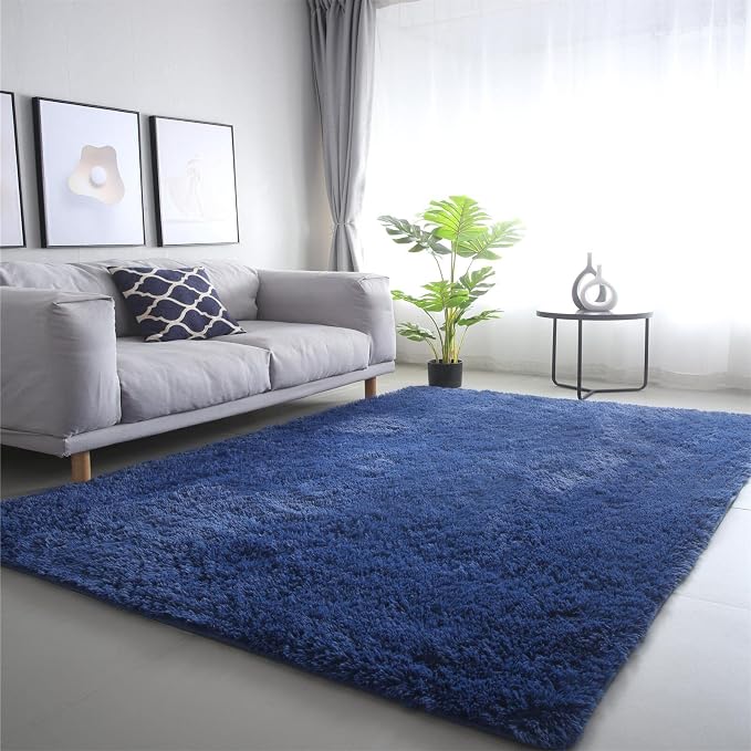 CAIYUECS Blue Area Rug for Bedroom 3x5 -Soft Shag Rug 3x5 Decor | Soft as Cotton Under Little Feet - Dense Microfiber Shag Kids Love to Sit, Play and Walk Barefoot on All Day Long