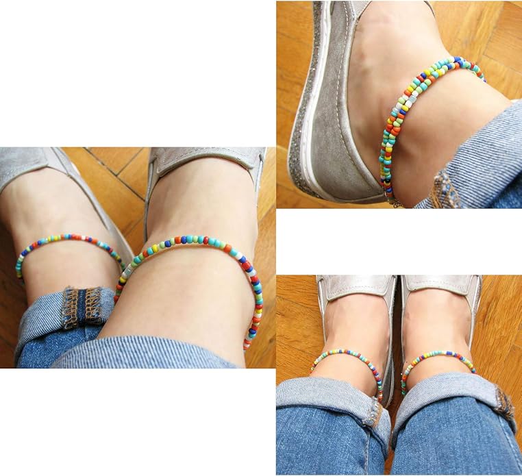 Starain Small Bead Anklets for Women Beach Foot Ankle Bracelet Cute Colorful Boho Beaded Anklets 8 inches