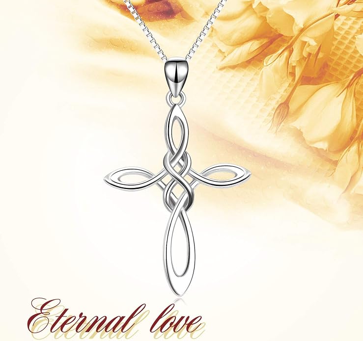 LUHE Celtic Knot Cross Necklace Sterling Silver Birthstone Polished Religious Infinity Celtics Jewelry Gifts for Women