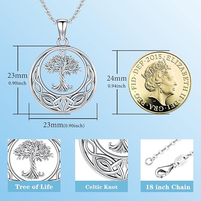 Aniu Tree of Life Necklace for Women, 925 Sterling Silver Mother of Pearl Family Palm Tree Charm Pendant Jewelry for Birthday Christmas Gift