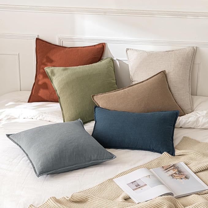 MIULEE Decorative Linen Pillow Covers 18x18 Inch Rust | Boho Farmhouse Fall Autumn Couch Throw Pillows for Bed, Pack of 2 Accent Modern Pillowcases, Sofa Livingroom Home Decor