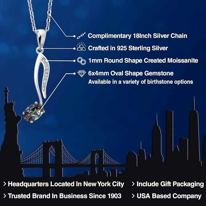 Gem Stone King Music Eighth Note Pendant Necklace | 925 Sterling Silver | 6X4MM Oval Gemstone Birthstone | With 18 Inch Silver Chain | Designed By Keren Hanan