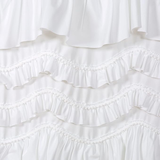Lush Decor Kemmy Light Filtering Window Curtain Panel Single 52" W x 63" L White - Drapes - Ruffled Curtains for Bedroom - White Curtains - Coquette Decor