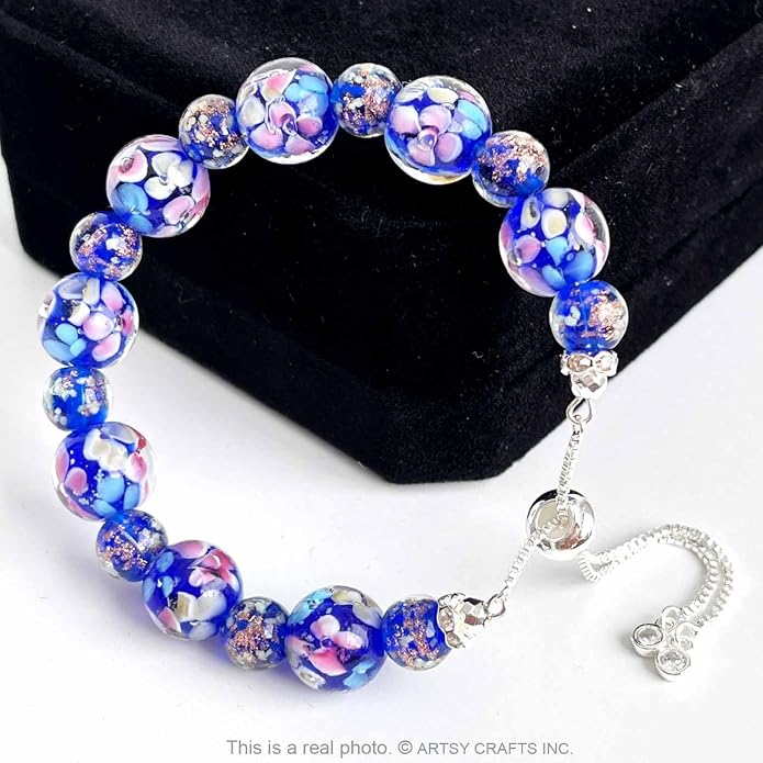 ARTSY Crafts Lily Garden Glow in the Dark Firefly Bead Bracelets Necklaces, Handmade in USA Murano Glass Jewelry, Flower Luminous Beads Mermaid Crystal Bracelet Bangle