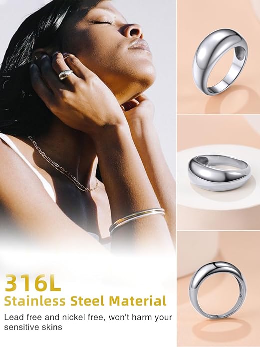 GOLDCHIC JEWELRY Chunky Dome Ring for Women, Stainless Steel Bold Stacking Croissant Statement Ring For Men (Size 7-12, Custom)