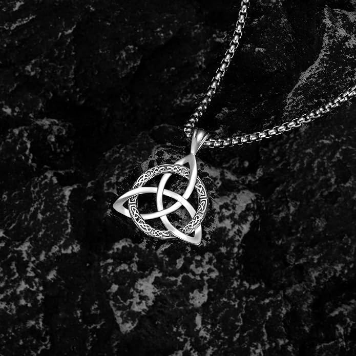 Celtic Necklace for men Sterling Silver Celtic Knot Triquetra Triangle Trinity Necklace Gift for Men