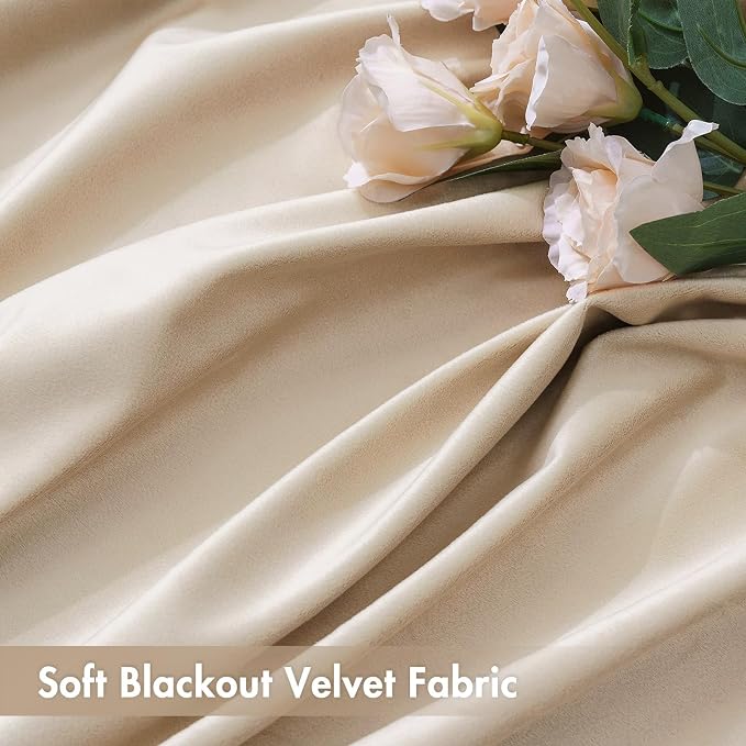 MIULEE Beige Blackout Velvet Curtains Drapes 84 Inch Long 52"x84" Bedroom | Luxurious Bedroom Living Room Decor, Room Darkening, Thermal Insulated, Rod Pocket Design, Super Soft Fabric