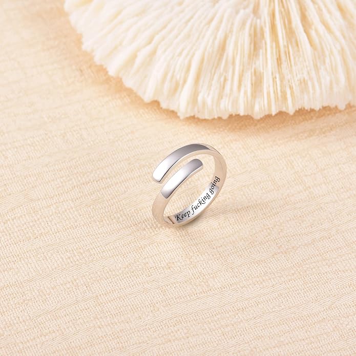 BEILIN 925 Sterling Silver Inspirational Jewelry Rings Adjustable Ring Personality Encouragement Gift for Teens Women