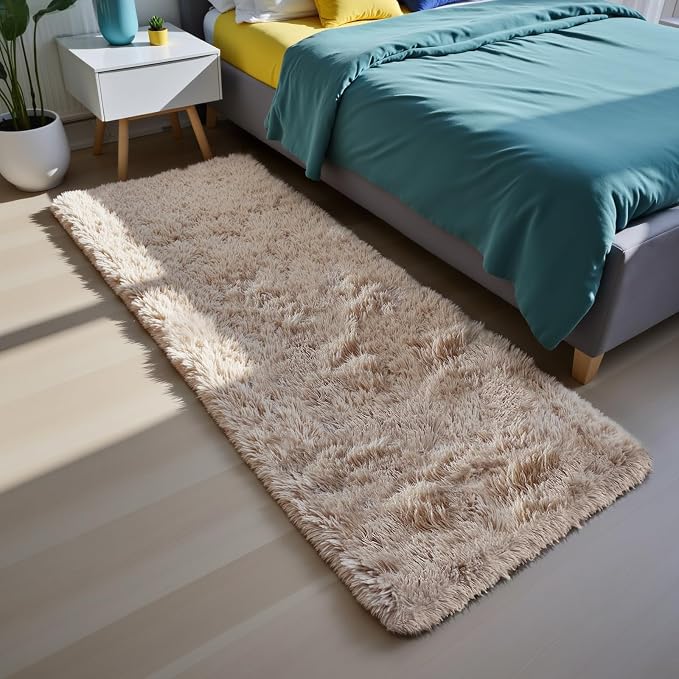 Soft Runner Rugs for Bedroom, Beige 3x7 Area Rugs Fluffy Rug Shag Area Rug Carpet, Bedside Rug for Living Room Bedroom Room Home Decor
