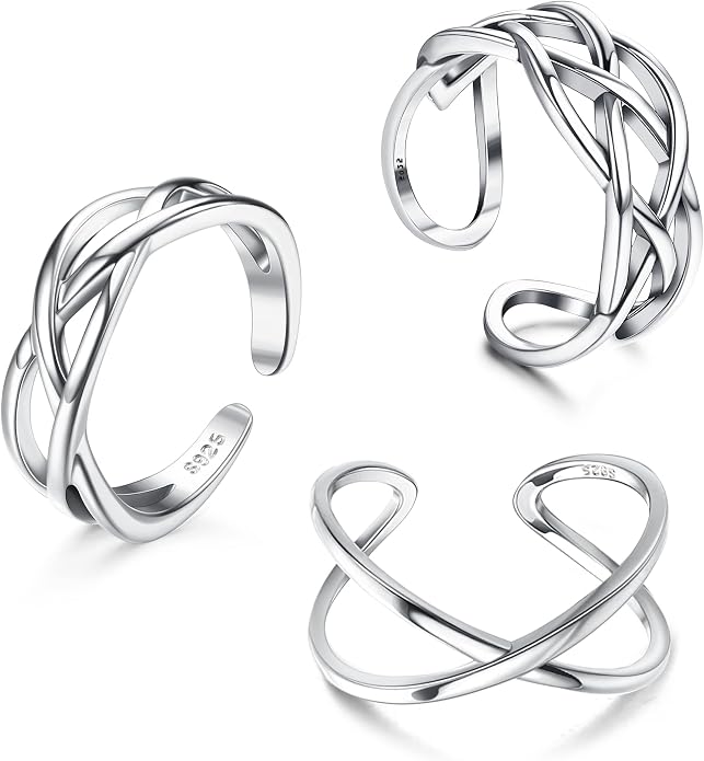 Florideco 3Pcs S925 Sterling Silver Toe Rings for Women Open Toe Rings Comfort-Fit Adjustable Toe Rings Celtic Knot Turquoise Finger Foot Jewelry Set