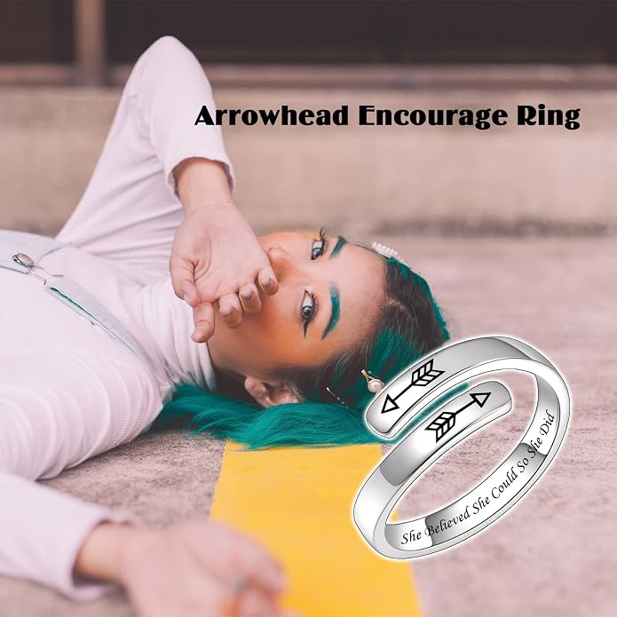 BEILIN 925 Sterling Silver Inspirational Jewelry Rings Adjustable Ring Personality Encouragement Gift for Teens Women