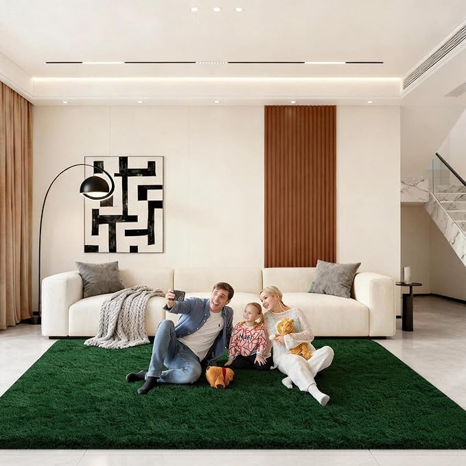6x9 Area Rugs for Living Room, Large Fluffy Dark Green Rugs for Bedroom, Fuzzy Shag Soft Non-Slip Carpet for Kids Girls and Boys Nursery Dorm Indoor Room Home Decor (6ft X 9ft, Dark Green)