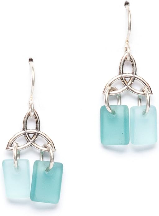 Sea Glass Celtic Knot Earrings - Sterling Drop Beach Earrings for Women by EcoSeaCo, using recycled and sustainable material. Handmade in the USA