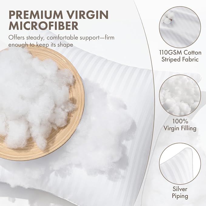 MIULEE 18x18 Throw Pillow Inserts Set of 4, 100% Virgin Microfiber Filling | Firm and Fluffy Decorative Pillows for Couch Sofa Bed, Cotton Cover Pillow