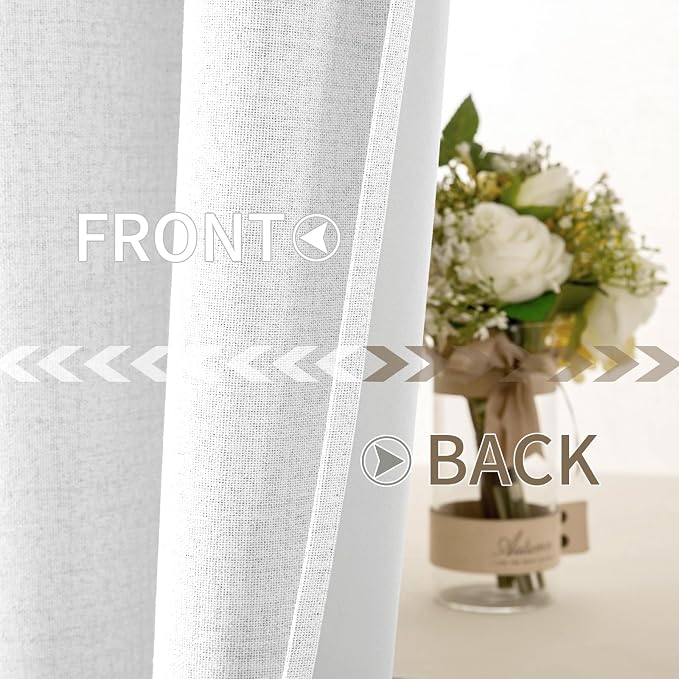 MIULEE 100% Blackout Linen Textured Curtains for Bedroom Solid Thermal Insulated Bright White Grommet Room Darkening Curtains & Drapes Luxury Decor for Living Room 52 x 84 Inch (2 Panels)