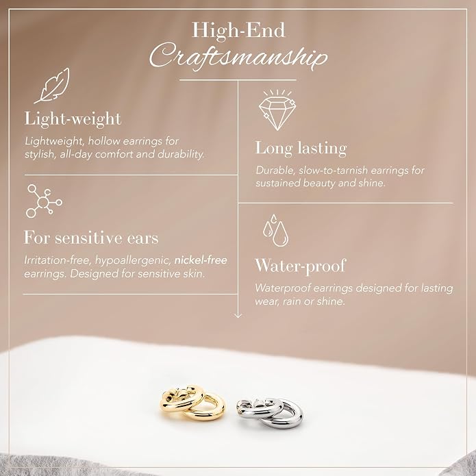14K Gold-Plated, Lightweight, Open Hoop Earrings For Women