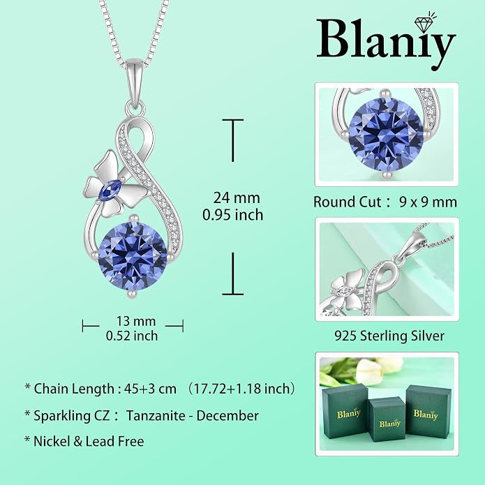 Butterfly Necklaces for Women 925 Sterling Silver Infinity Pendant Necklace Birthstone Jewelry Gifts for Her