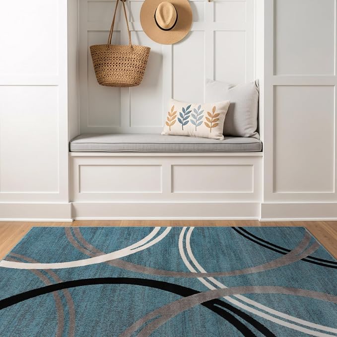 Rugshop Wavy Circles Modern Fade-Resistant Area Rug Blue 3'3" x 5'