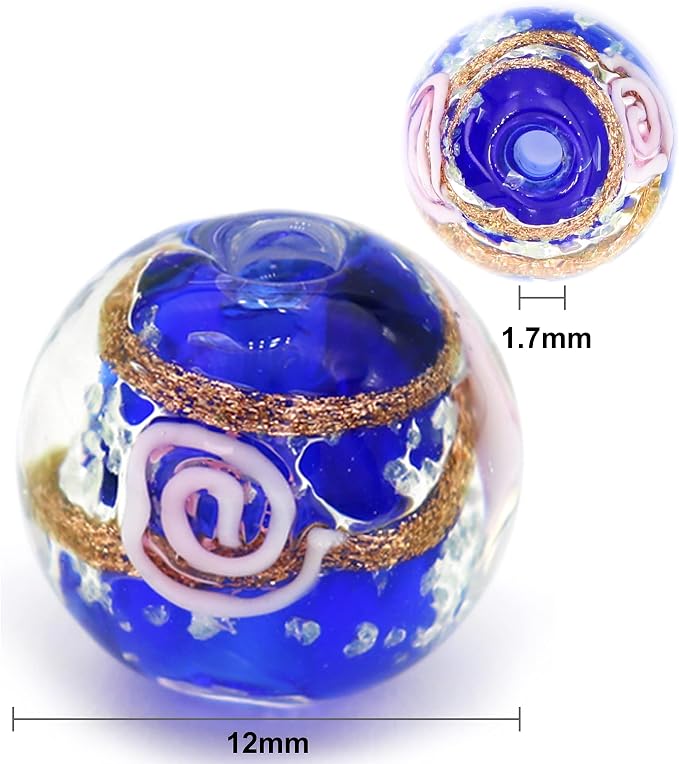 Artsy Crafts 60 Pcs Assorted Glow in The Dark Firefly Beads 12mm European Lampwork Luminous Glass Beads for Jewelry Making Charm Bracelet Necklace Earrings Crafts (Blue Series 60pcs)
