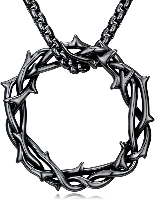 Crown of Thorns Necklace for Men 925 Sterling Silver Nail Cross Necklace Pendant Religious Christian Jewelry Valentines Day Gifts for Men