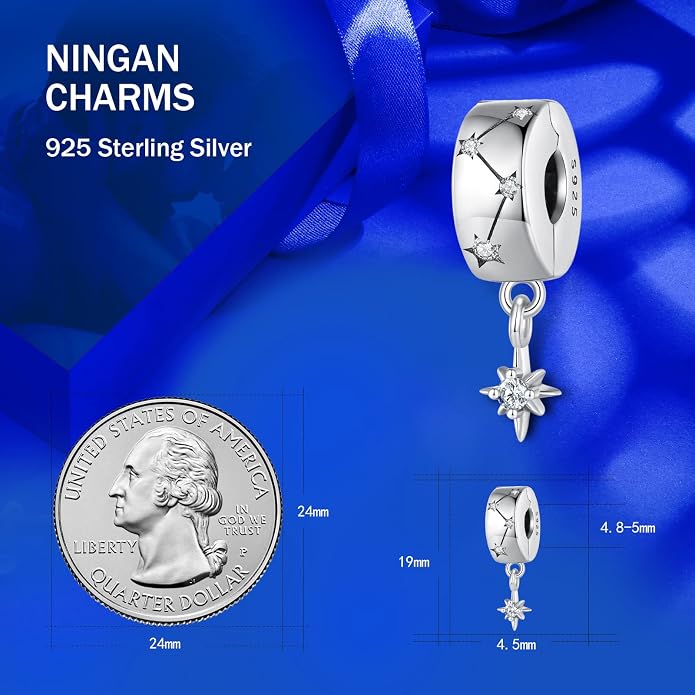 NINGAN 925 Sterling Silver Charm Golden Love Charm Buckle Safety Chain Travel Bead Firefly Dragonfly Pendant, Suitable for Women Bracelet and Necklace as Gift from Mom and Friends