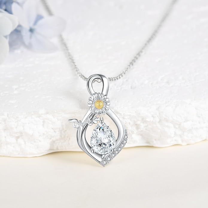 Birth Flower Necklace Infinity Birthstone Necklace 925 Sterling Silver Crystal Pendant Birth Flower Jewelry for Women Girls